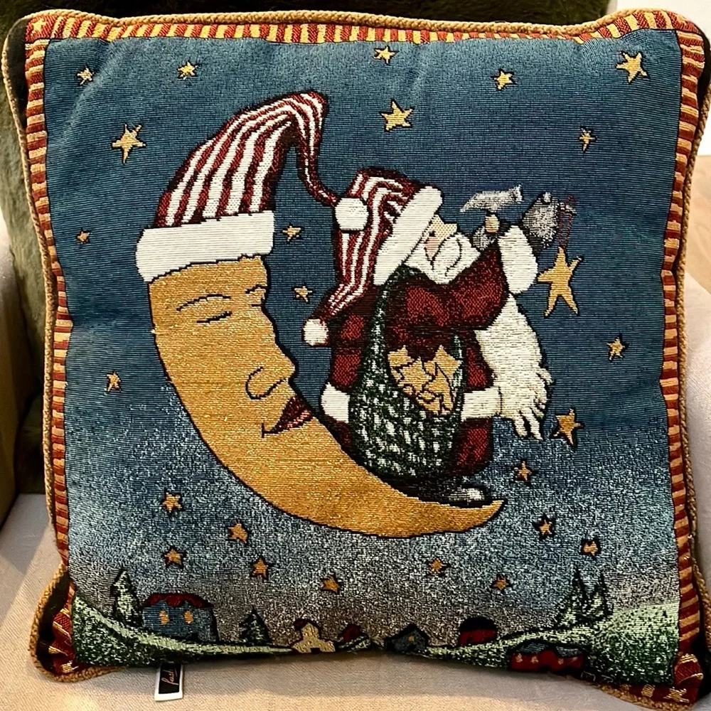 Vintage Holiday Tapestry Santa Pillow
